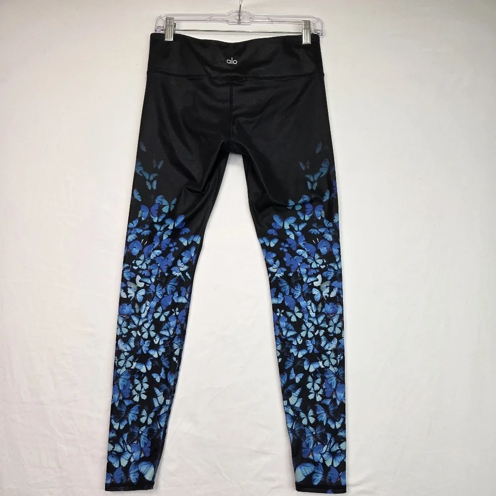 Alo Yoga Gypset Goddess Butterfly Print Leggings Black Blue High Rise Size S